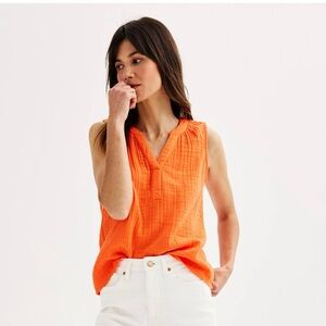 Women's Sonoma Goods For Life® Gauze Femme V-Neck Tank Top size XL orange